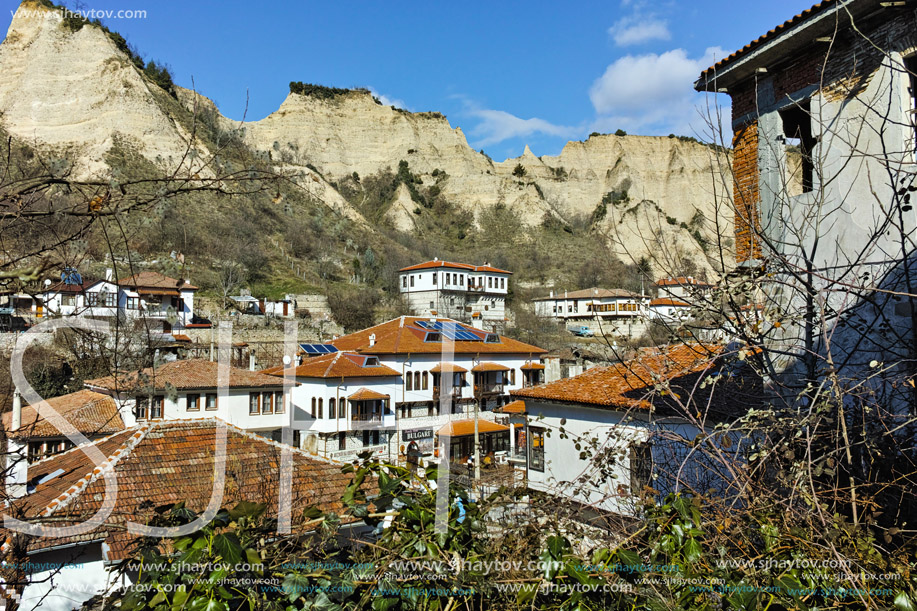Panorama of town of Melnik and sand pyramids, Blagoevgrad region, Bulgaria