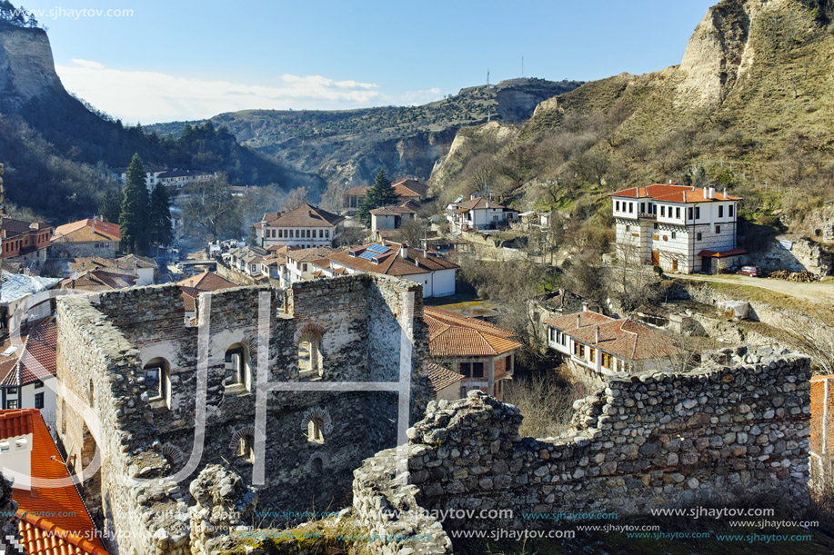 Ruins of Byzantine fortress and Panorama to Melnik town, Blagoevgrad region, Bulgaria
