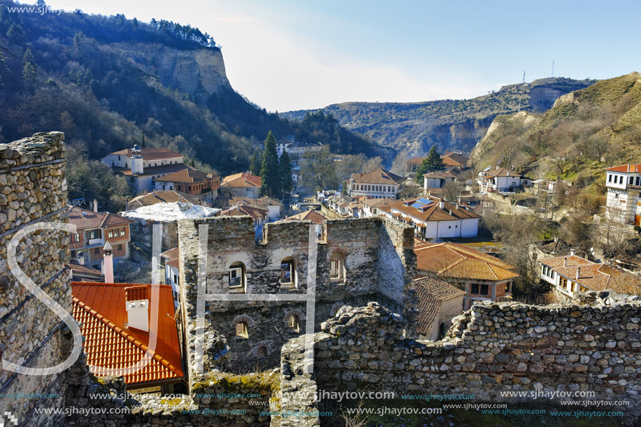 Ruins of Byzantine fortress and Panoramic view to Melnik town, Blagoevgrad region, Bulgaria