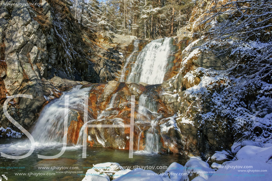 Winter view of Popina Luka waterfall near town of Sandanski, Pirin Mountain, Bulgaria