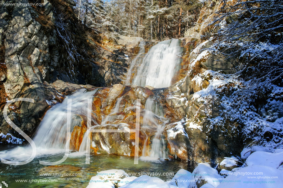 Winter view of Popina Luka waterfall near town of Sandanski, Pirin Mountain, Bulgaria