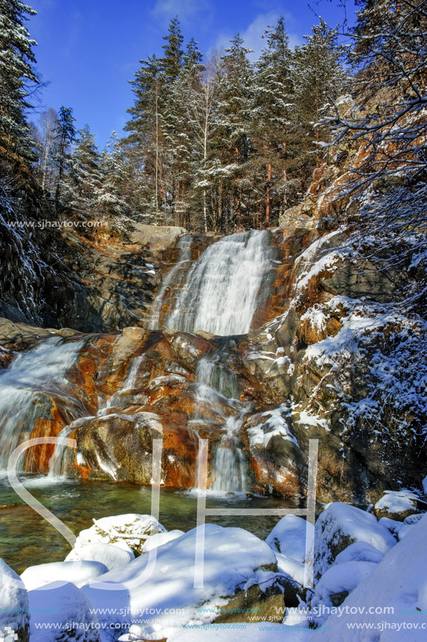 Winter view of Popina Luka waterfall near town of Sandanski, Pirin Mountain, Bulgaria