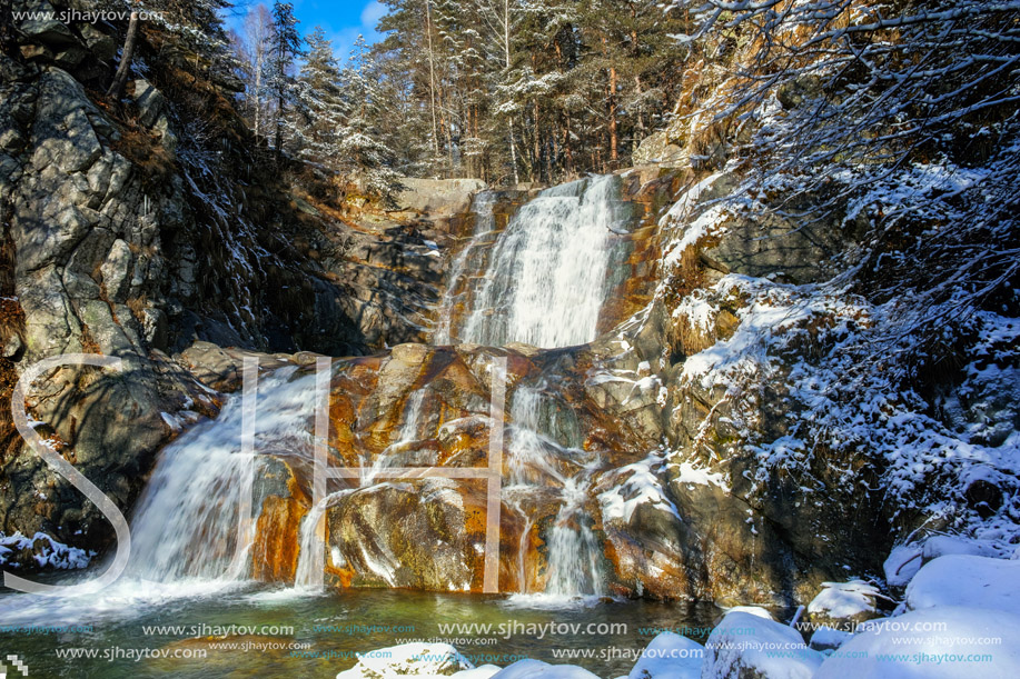 Winter view of Popina Luka waterfall near town of Sandanski, Pirin Mountain, Bulgaria