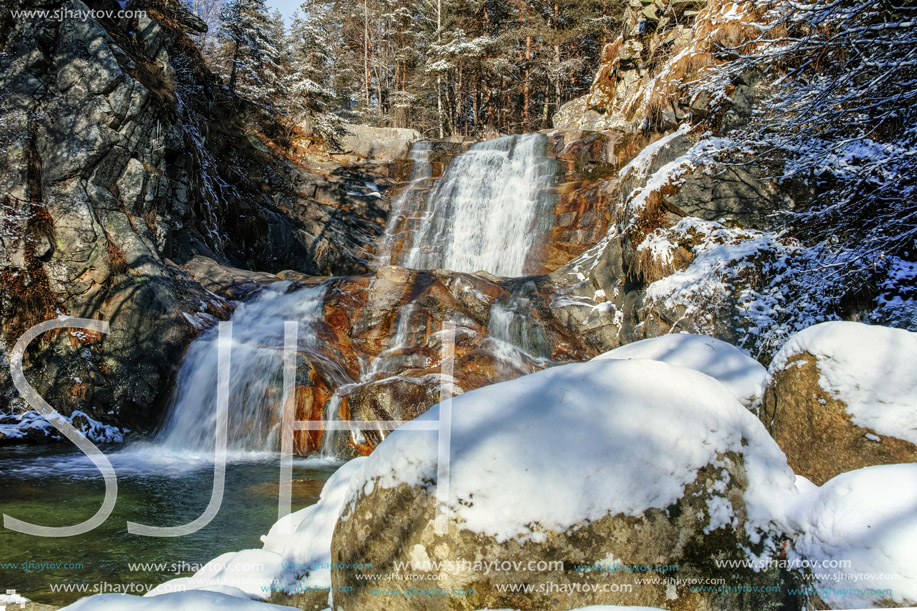 Winter view of Popina Luka waterfall near town of Sandanski, Pirin Mountain, Bulgaria