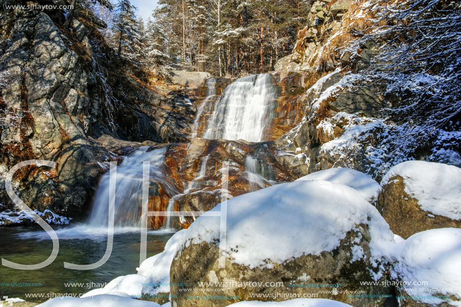 Winter view of Popina Luka waterfall near town of Sandanski, Pirin Mountain, Bulgaria