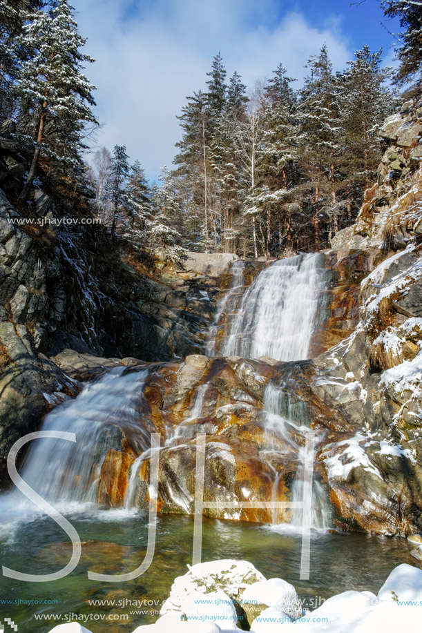 Winter view of Popina Luka waterfall near town of Sandanski, Pirin Mountain, Bulgaria