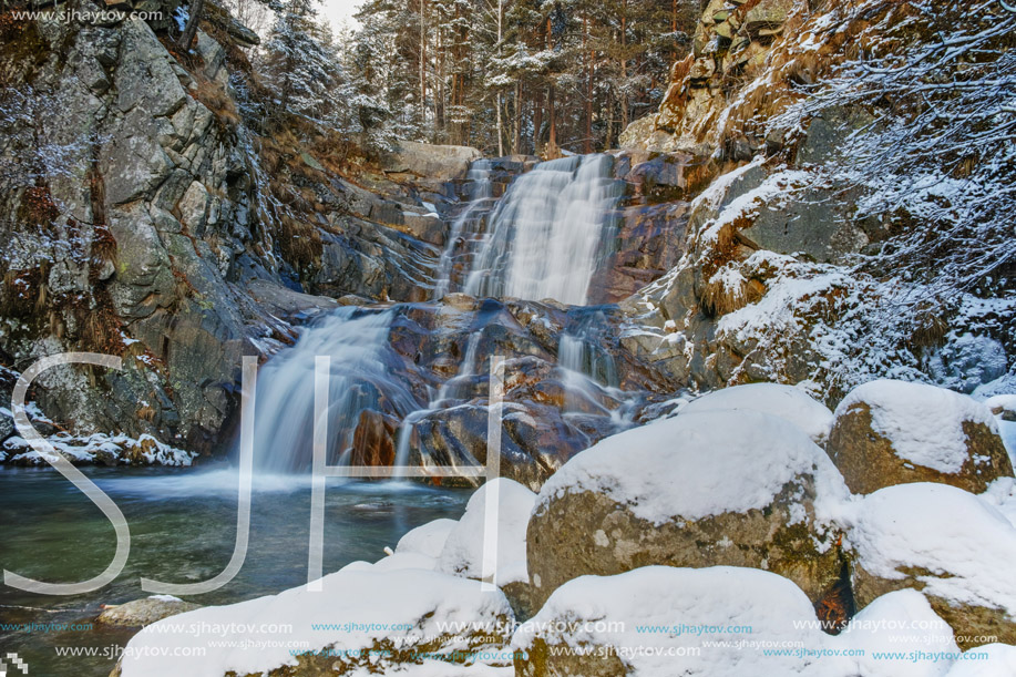 Winter view of Popina Luka waterfall near town of Sandanski, Pirin Mountain, Bulgaria