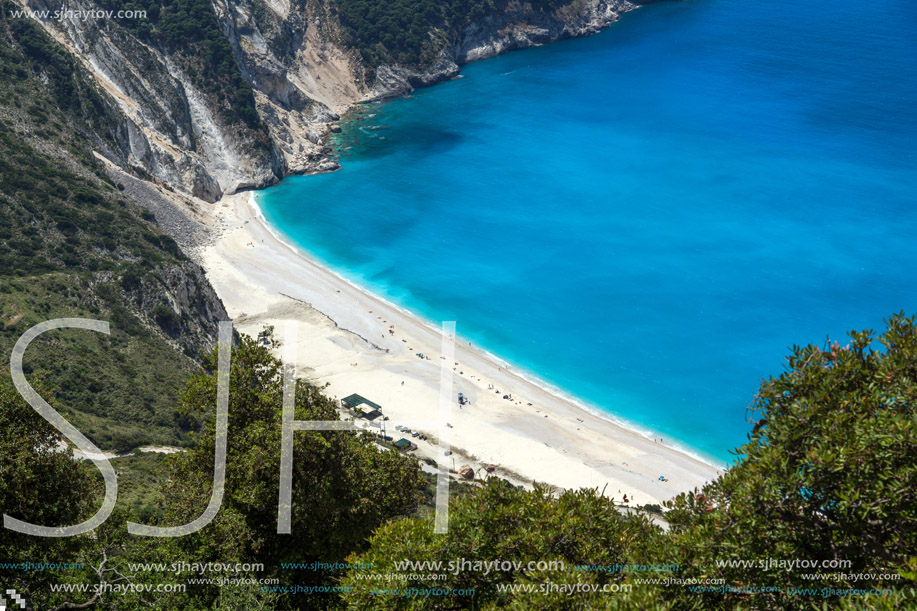 Panoramic View of beautiful Myrtos beach, Kefalonia, Ionian islands, Greece