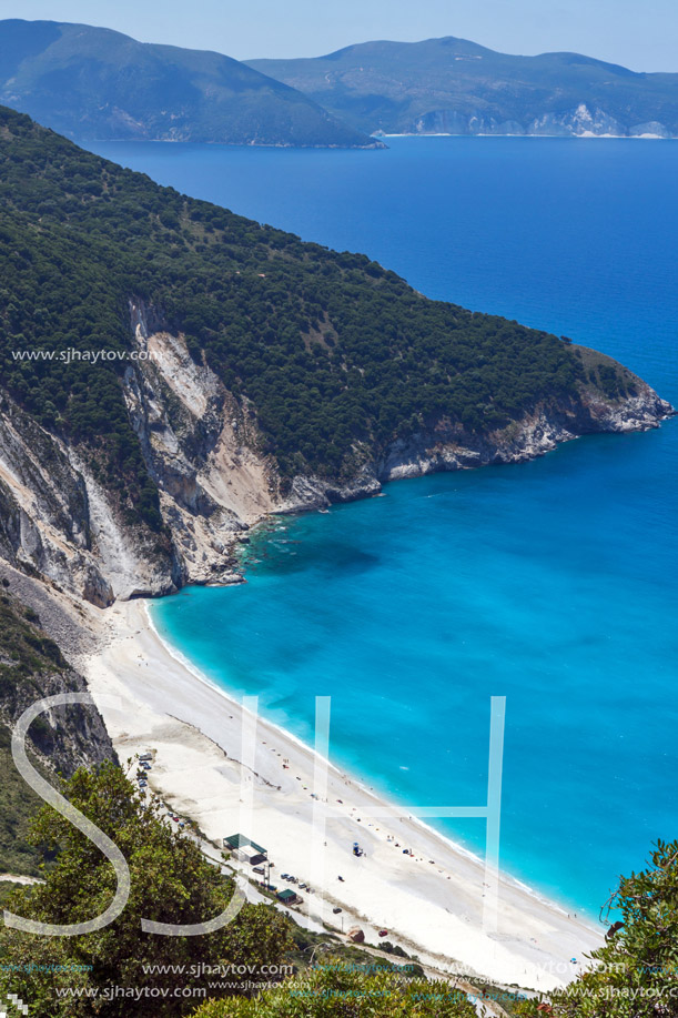 Panoramic View of beautiful Myrtos beach, Kefalonia, Ionian islands, Greece