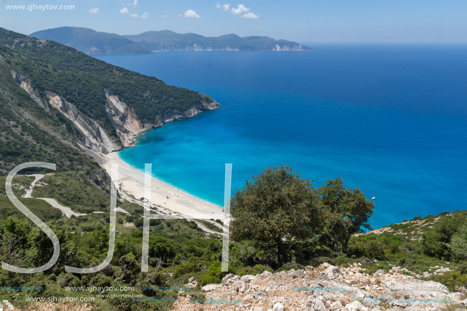 Panoramic View of beautiful Myrtos beach, Kefalonia, Ionian islands, Greece