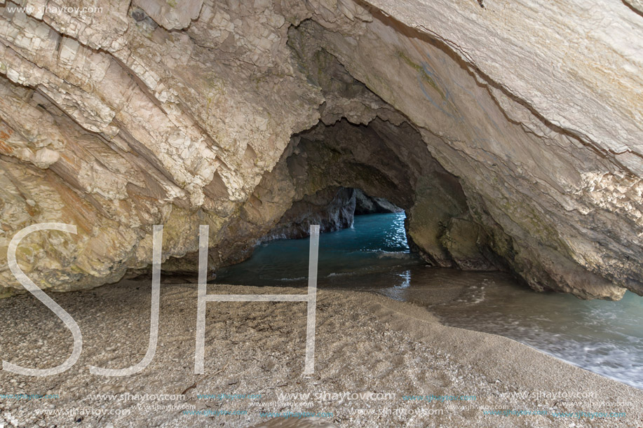 Sea cave in  beautiful Myrtos beach, Kefalonia, Ionian islands, Greece