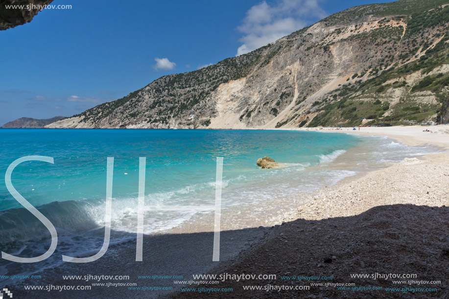Panoramic View of beautiful Myrtos beach, Kefalonia, Ionian islands, Greece