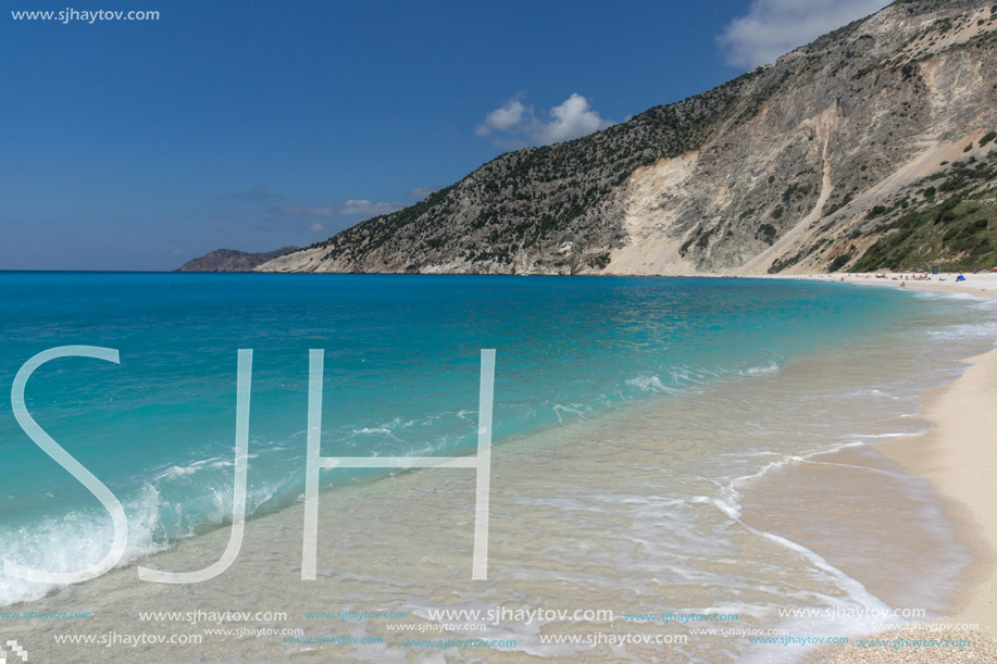 Panoramic View of beautiful Myrtos beach, Kefalonia, Ionian islands, Greece