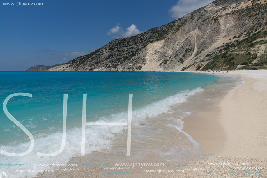 Panoramic View of beautiful Myrtos beach, Kefalonia, Ionian islands, Greece