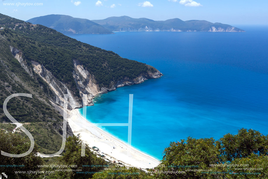 Panoramic View of beautiful Myrtos beach, Kefalonia, Ionian islands, Greece