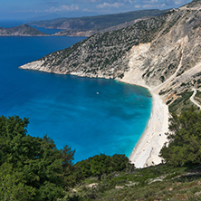 Amazing Panoramic View of beautiful Myrtos beach, Kefalonia, Ionian islands, Greece