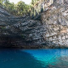 Blue cave Melissani in Kefalonia, Ionian islands, Greece