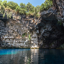 Amazing view of Blue cave Melissani in Kefalonia, Ionian islands, Greece