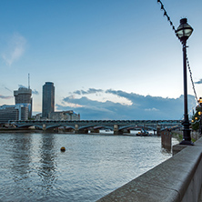 LONDON, ENGLAND - JUNE 17 2016: Twilight on Blackfriars Bridge and Thames River, London, United Kingdom