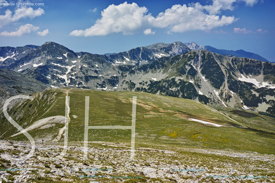 Landscape with The path for climbing a Vihren peak, Pirin Mountain, Bulgaria