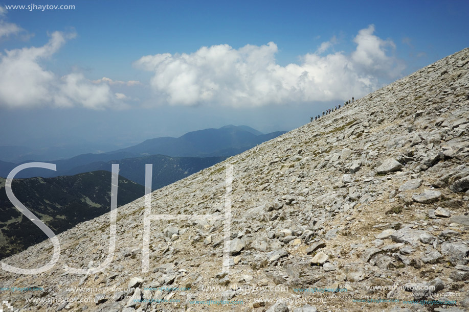 Landscape with The trail for climbing a Vihren peak, Pirin Mountain, Bulgaria