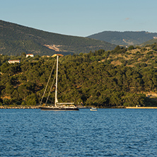 ARGOSTOLI, KEFALONIA, GREECE - MAY 25  2015:  Sunset view to Kefalonia mountain from town of Argostoli,  Ionian islands, Greece