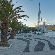 ARGOSTOLI, KEFALONIA, GREECE - MAY 25  2015:  Sunset view of Embankment of  town of Argostoli, Kefalonia, Ionian islands, Greece