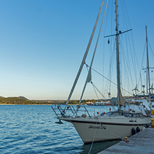 ARGOSTOLI, KEFALONIA, GREECE - MAY 25  2015:  Yacht on port of  town of Argostoli, Kefalonia, Ionian islands, Greece