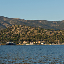 ARGOSTOLI, KEFALONIA, GREECE - MAY 25  2015:  Sunset Landscape to Kefalonia mountain from town of Argostoli,  Ionian islands,