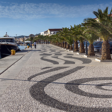 ARGOSTOLI, KEFALONIA, GREECE - MAY 26 2015:  Embankment of town of Argostoli, Kefalonia, Ionian islands, Greece