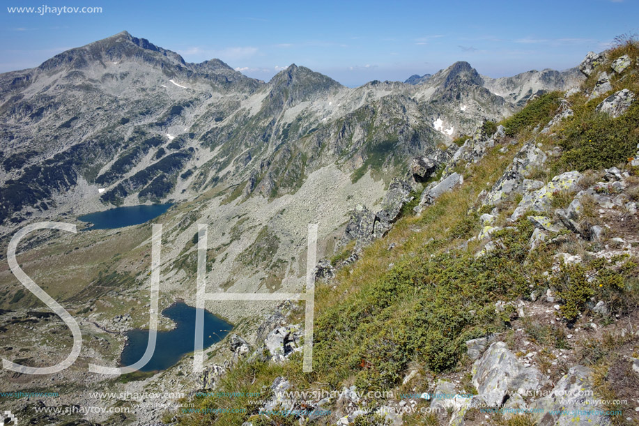 Amazing View of Kamenitsa  peak, Argirovo and Mitrovo lake from Dzhano, Pirin Mountain, Bulgaria