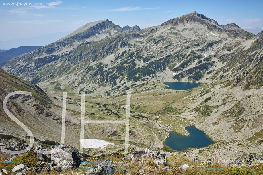 Amazing Landscape with Kamenitsa and Yalovarnika peaks, Argirovo and Mitrovo lake from Dzhano, Pirin Mountain, Bulgaria