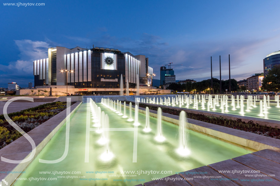 SOFIA, BULGARIA - JULY 3, 2016: Sunset view of National Palace of Culture in Sofia, Bulgaria