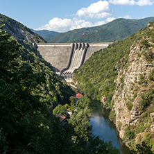 Landscape with Dam of the Vacha (Antonivanovtsy) Reservoir, Rhodopes Mountain, Bulgaria