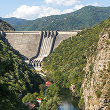 Dam of the Vacha (Antonivanovtsy) Reservoir, Rhodopes Mountain, Bulgaria