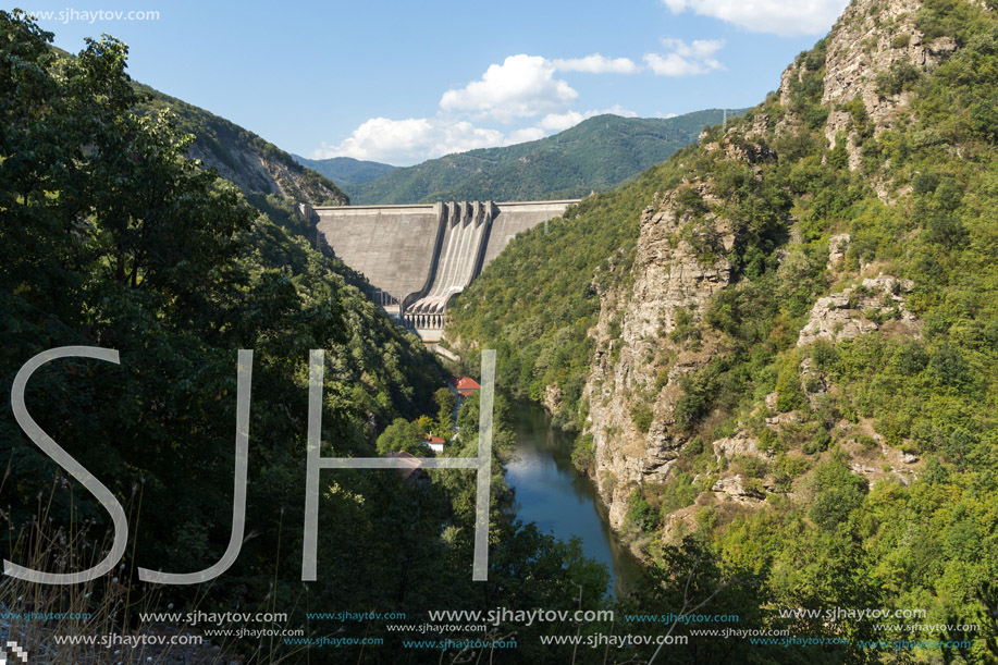 Dam of the Vacha (Antonivanovtsy) Reservoir, Rhodopes Mountain, Bulgaria