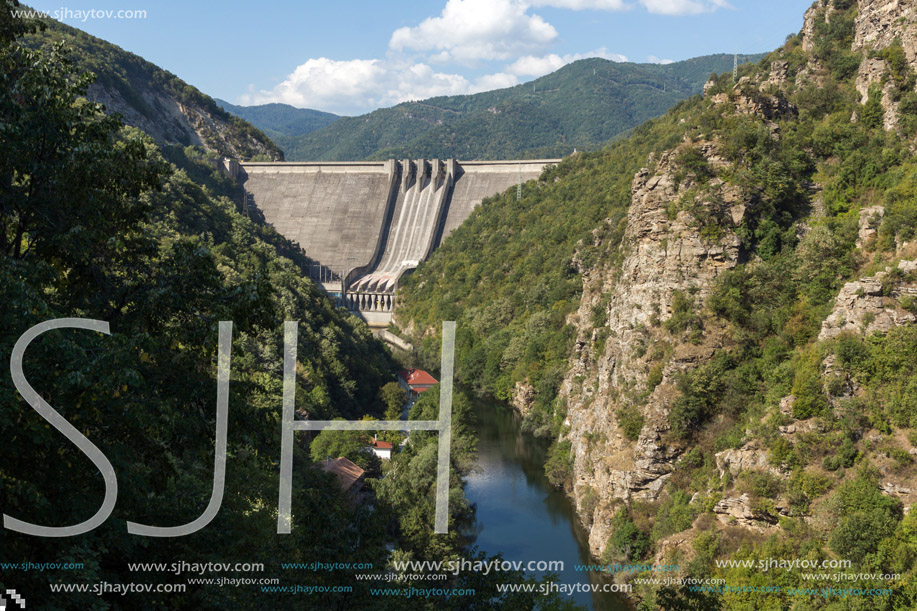 Dam of the Vacha (Antonivanovtsy) Reservoir, Rhodopes Mountain, Bulgaria