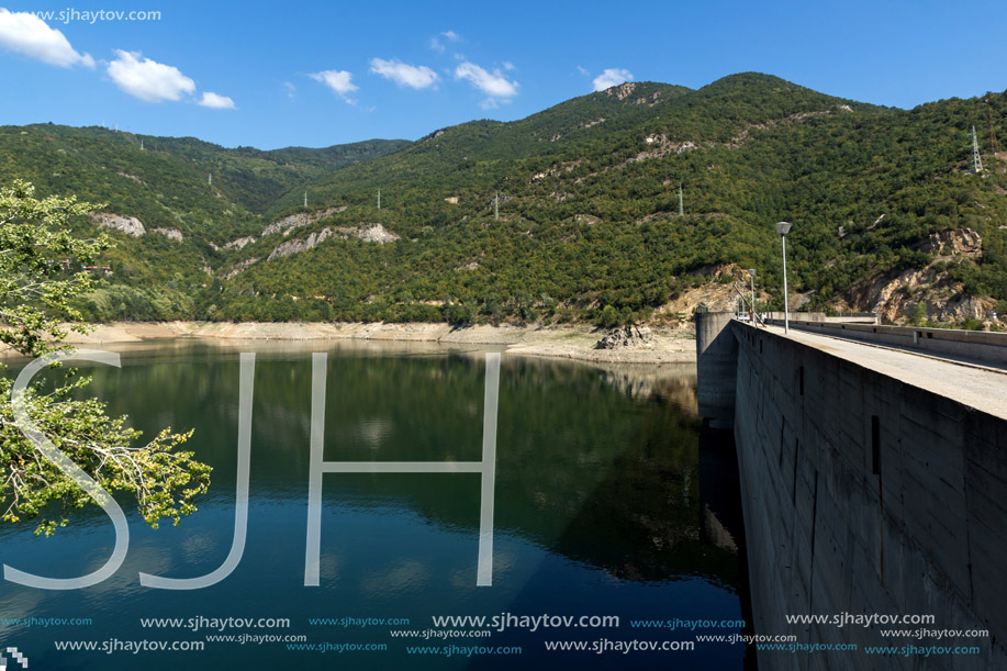 Landscape with Dam of the Vacha (Antonivanovtsy) Reservoir, Rhodopes Mountain, Bulgaria