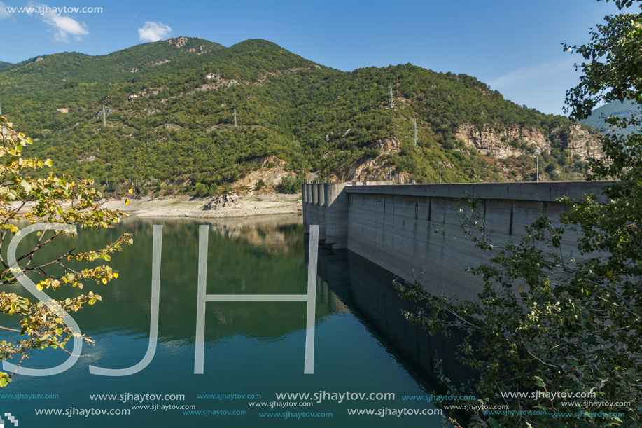 Amazing view Dam of the Vacha (Antonivanovtsy) Reservoir, Rhodopes Mountain, Bulgaria