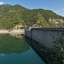 Panoramic view of Dam of the Vacha (Antonivanovtsy) Reservoir, Rhodopes Mountain, Bulgaria