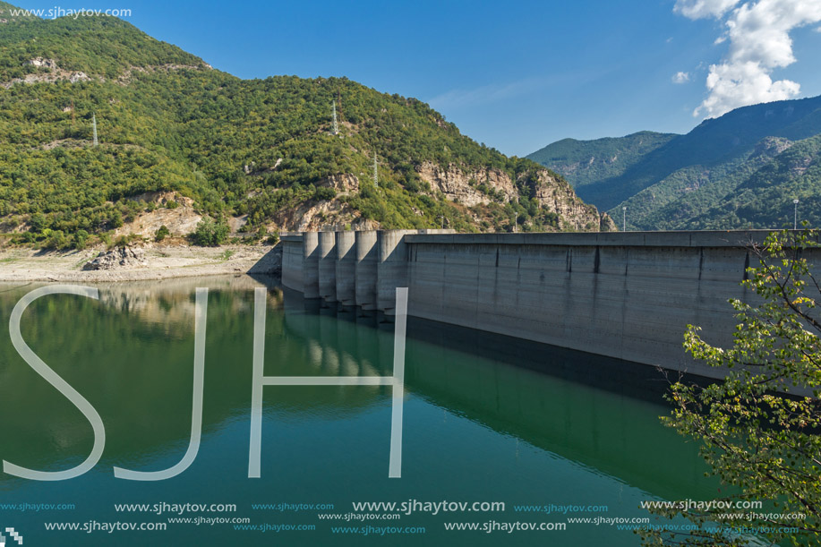 Landscape with Dam of the Vacha (Antonivanovtsy) Reservoir, Rhodopes Mountain, Bulgaria