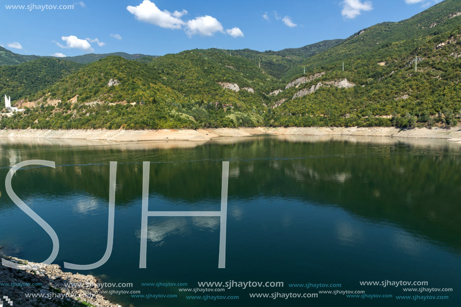 Amazing view Dam of the Vacha (Antonivanovtsy) Reservoir, Rhodopes Mountain, Bulgaria