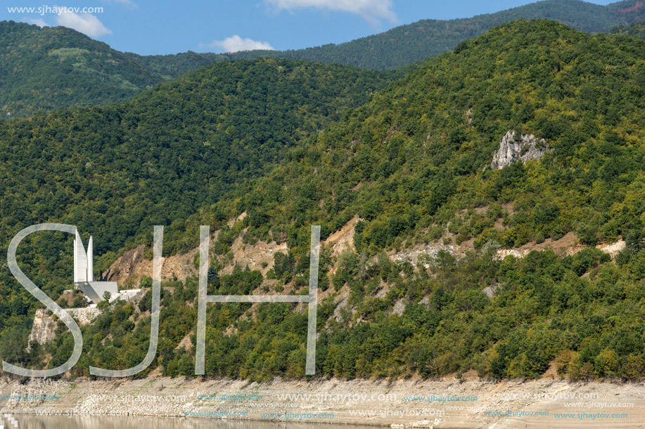 Amazing ladscape with green forest around Vacha (Antonivanovtsy) Reservoir, Rhodopes Mountain, Bulgaria