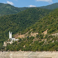 Amazing ladscape with green forest around Vacha (Antonivanovtsy) Reservoir, Rhodopes Mountain, Bulgaria
