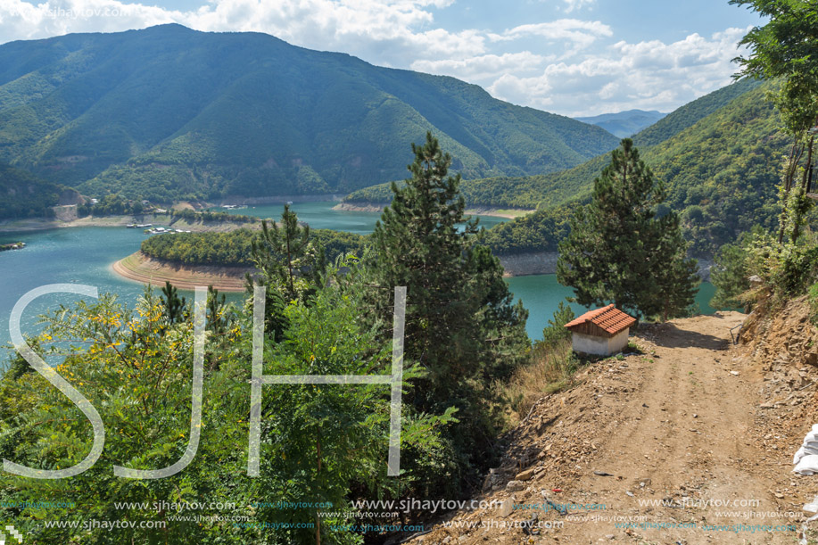 Green forest around Meander of Vacha (Antonivanovtsy) Reservoir, Rhodopes Mountain, Bulgaria