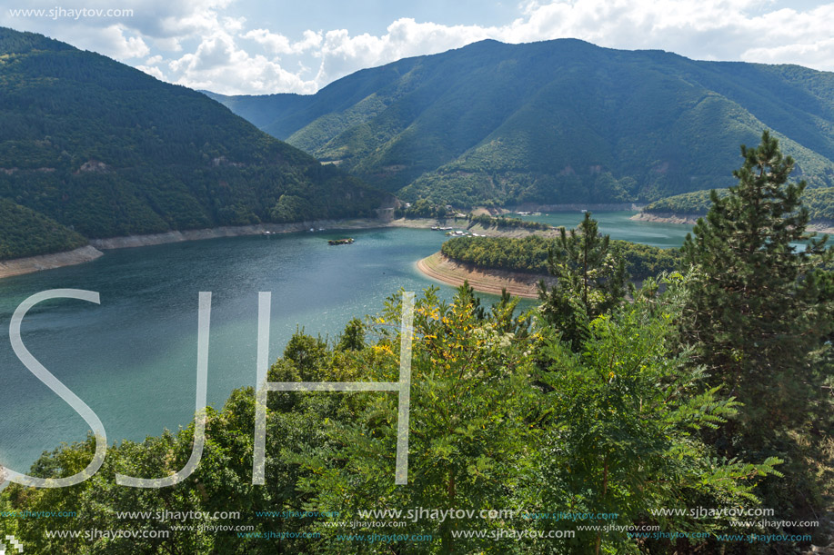 landscape of Meander of Vacha (Antonivanovtsy) Reservoir, Rhodopes Mountain, Bulgaria