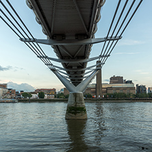 LONDON, ENGLAND - JUNE 17 2016: Twilight on Tate Modern Gallery, Thames River and Millennium Bridge, London, United Kingdom