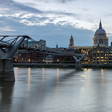 LONDON, ENGLAND - JUNE 17 2016: Twilight panorama of  Millennium Bridge and  St. Paul Cathedral, London, Great Britain