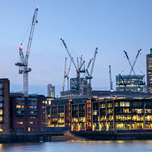 LONDON, ENGLAND - JUNE 17 2016: Night Photo of Thames River and skyscrapers, London, Great Britain
