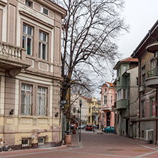 PLOVDIV, BULGARIA - DECEMBER 30 2016: Houses and street in city of Plovdiv, Bulgaria
